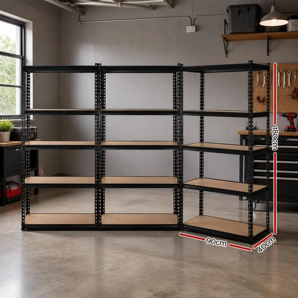 Garage Shelving Unit Black 90 x 40 x 180cm Adjustable Boltless Assembly Multi-Tier Storage Rack