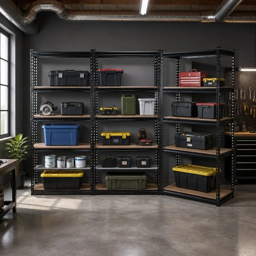 Garage Shelving Unit Black 90 x 40 x 180cm Adjustable Boltless Assembly Multi-Tier Storage Rack