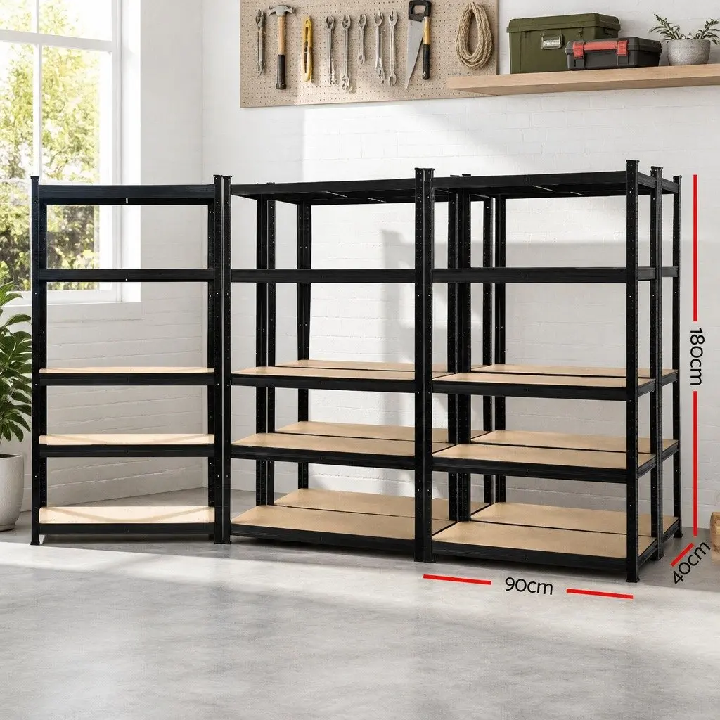 Garage Shelving Unit Black 5 Tier Adjustable Boltless Assembly Anti-Rust Steel Construction
