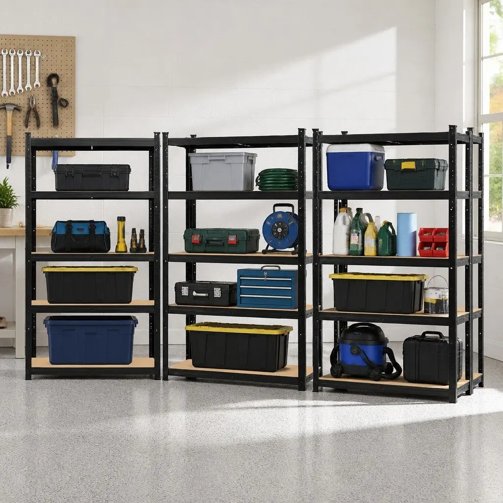 Garage Shelving Unit Black 5 Tier Adjustable Boltless Assembly Anti-Rust Steel Construction