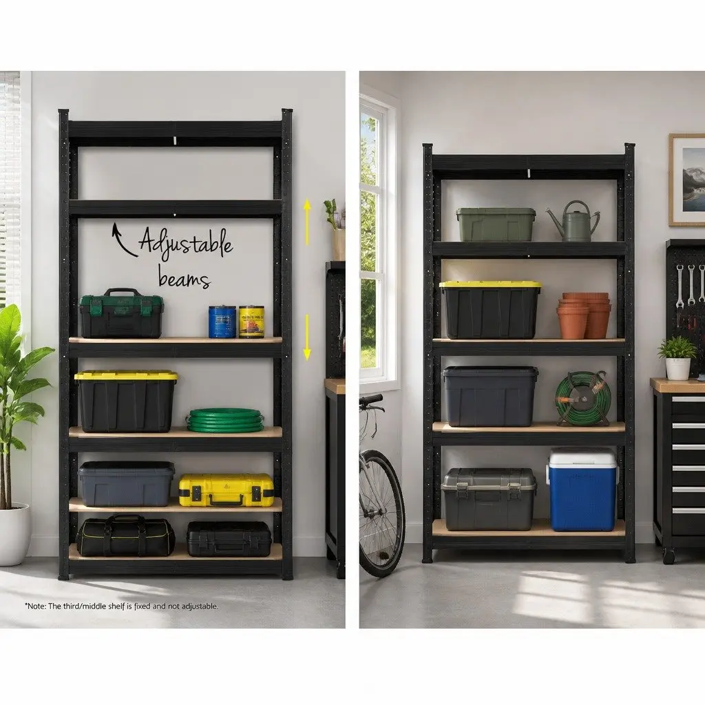 Garage Shelving Unit Black 5 Tier Adjustable Boltless Assembly Anti-Rust Steel Construction
