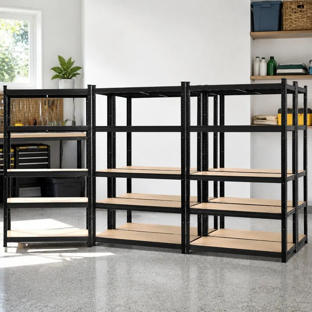 Garage Shelving Unit Black 5 Tier Adjustable Boltless Assembly Anti-Rust Steel Construction