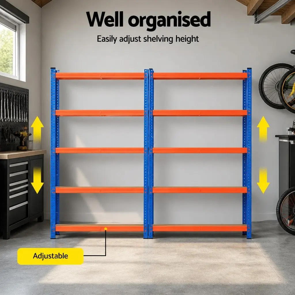 5-Tier Shelving Unit Orange 1.8M Heavy Duty Adjustable Beam Boltless Assembly