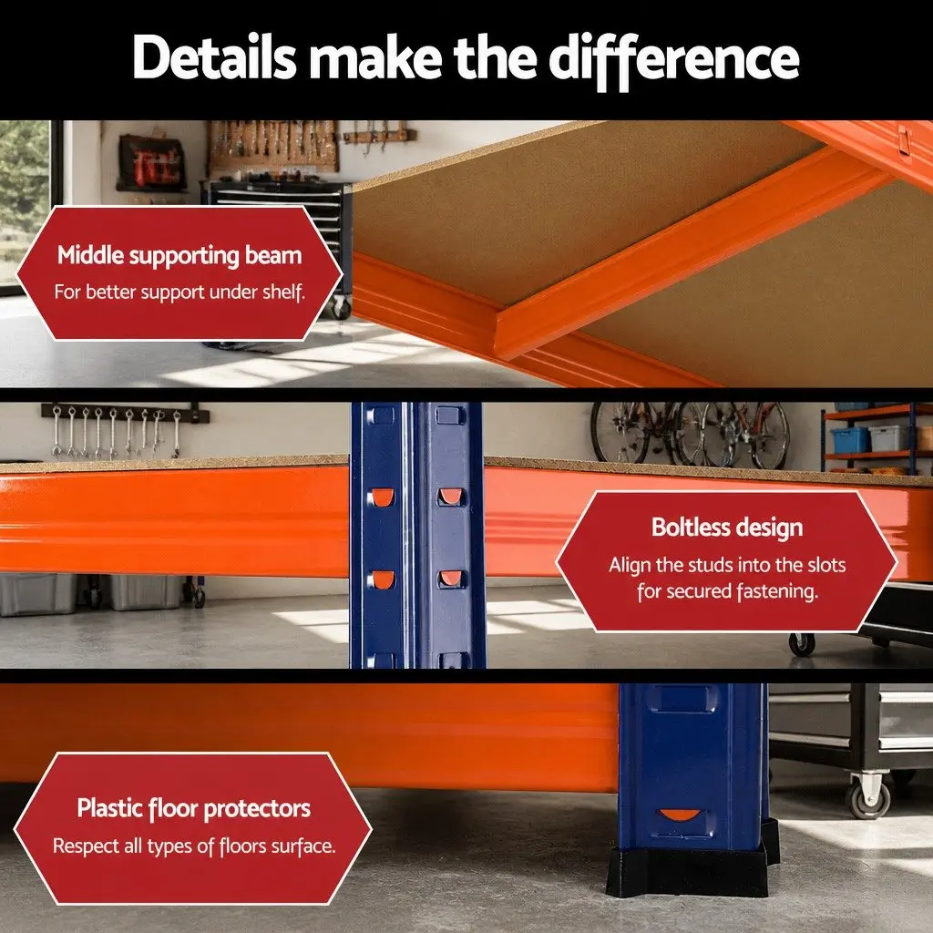 5-Tier Shelving Unit Orange 1.8M Heavy Duty Adjustable Beam Boltless Assembly