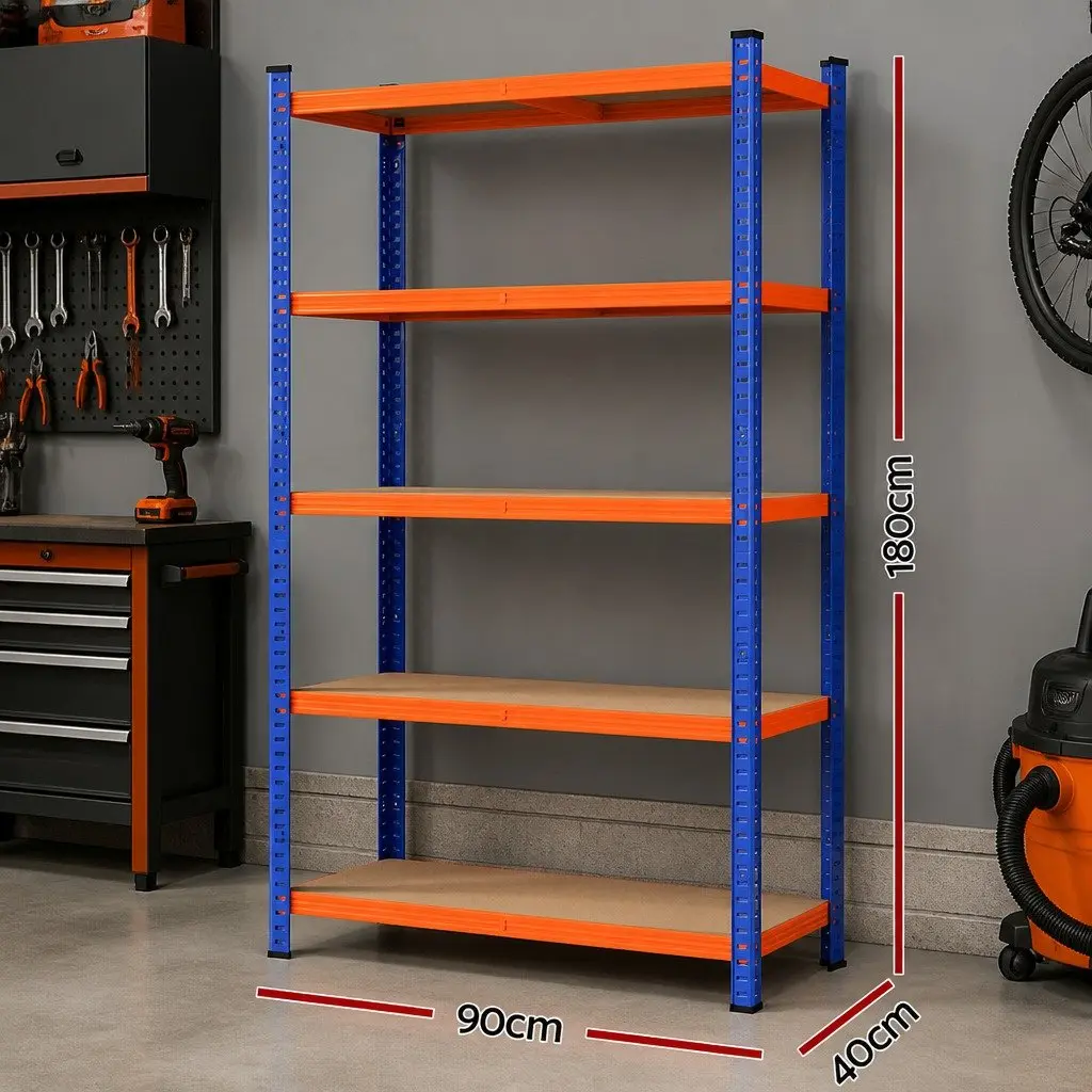 5-Tier Heavy-Duty Shelving Unit Orange 1.8M Adjustable Beam Boltless Assembly Garage Storage Rack