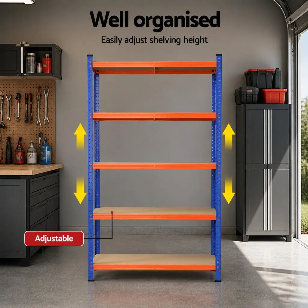 5-Tier Heavy-Duty Shelving Unit Orange 1.8M Adjustable Beam Boltless Assembly Garage Storage Rack