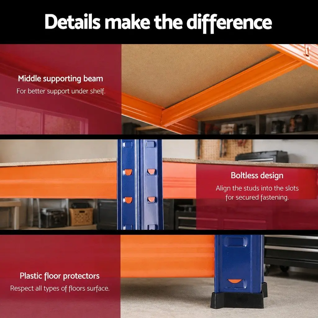 5-Tier Storage Rack Orange 1.8M Heavy-Duty Steel Adjustable Shelving Unit