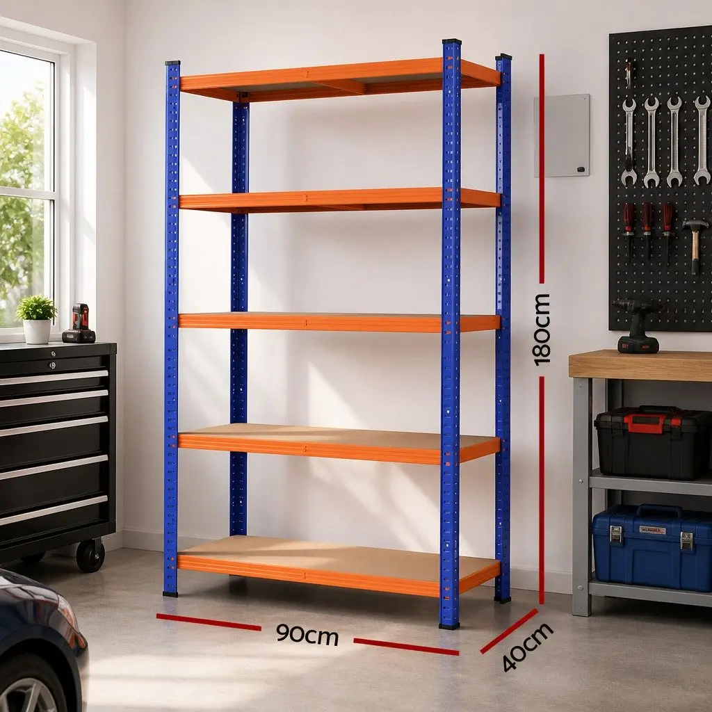 5-Tier Storage Rack Orange Heavy Duty Powder-coated Steel Adjustable Shelving Unit