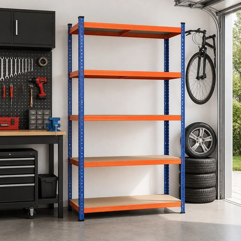 5-Tier Storage Rack Orange Heavy Duty Powder-coated Steel Adjustable Shelving Unit
