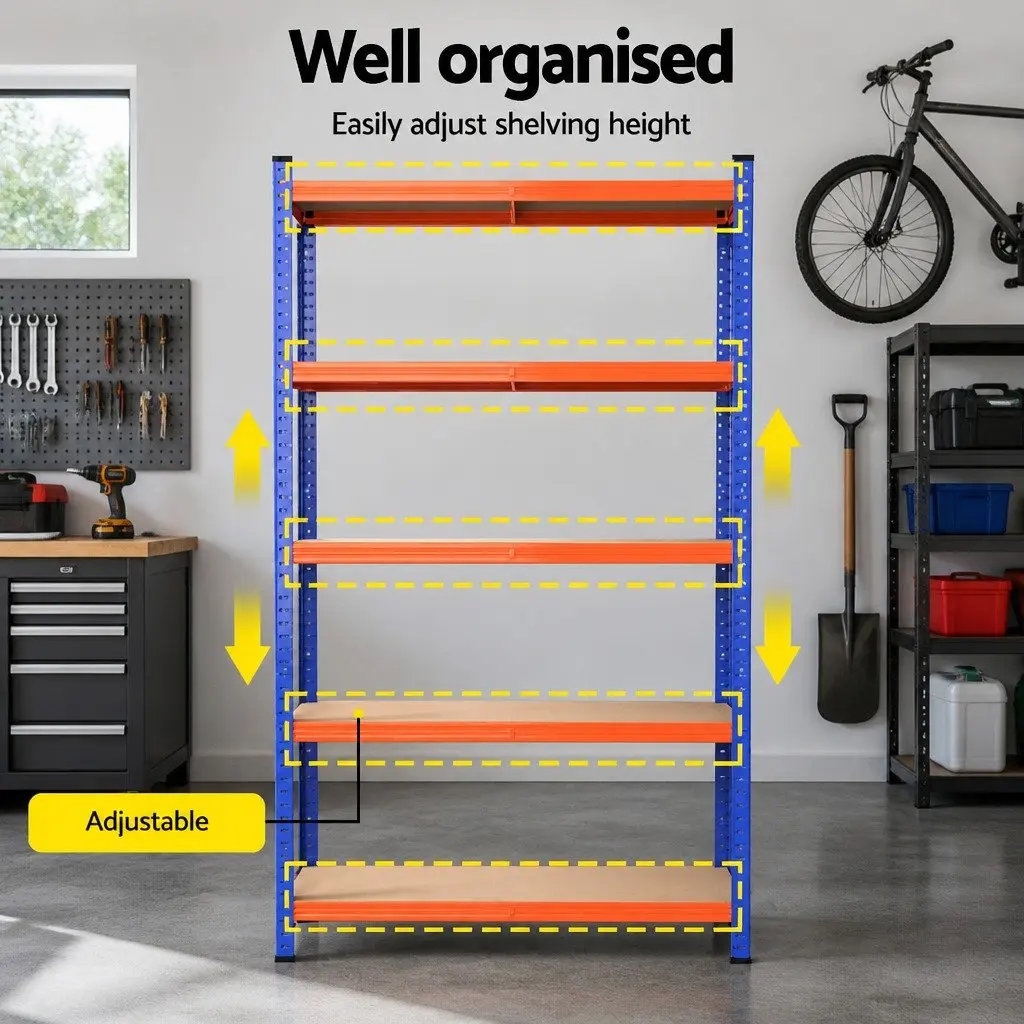 5-Tier Storage Rack Orange Heavy Duty Powder-coated Steel Adjustable Shelving Unit