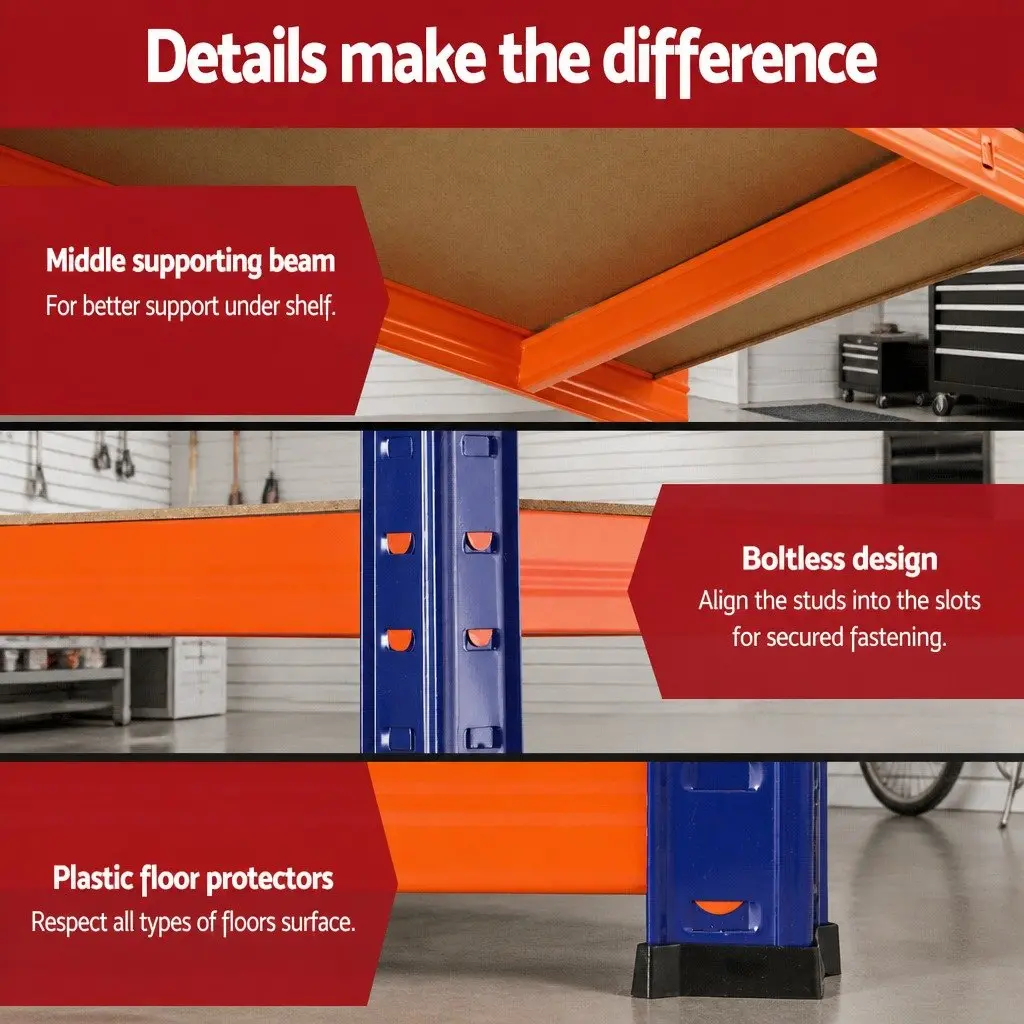 5-Tier Storage Rack Orange Heavy Duty Powder-coated Steel Adjustable Shelving Unit
