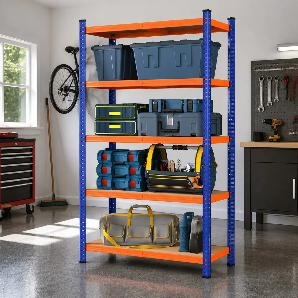 5-Tier Storage Rack Orange Heavy Duty Powder-coated Steel Adjustable Shelving Unit