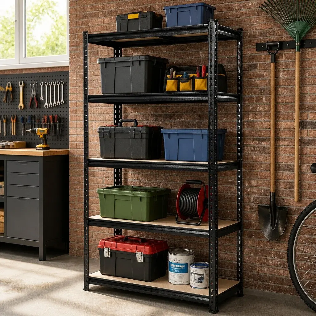 Garage Storage Shelving Rack Black 1.8M Heavy Duty Adjustable 5 Tier Steel Frame