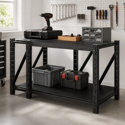 Compact Steel Garage Shelving Workbench with Strength
