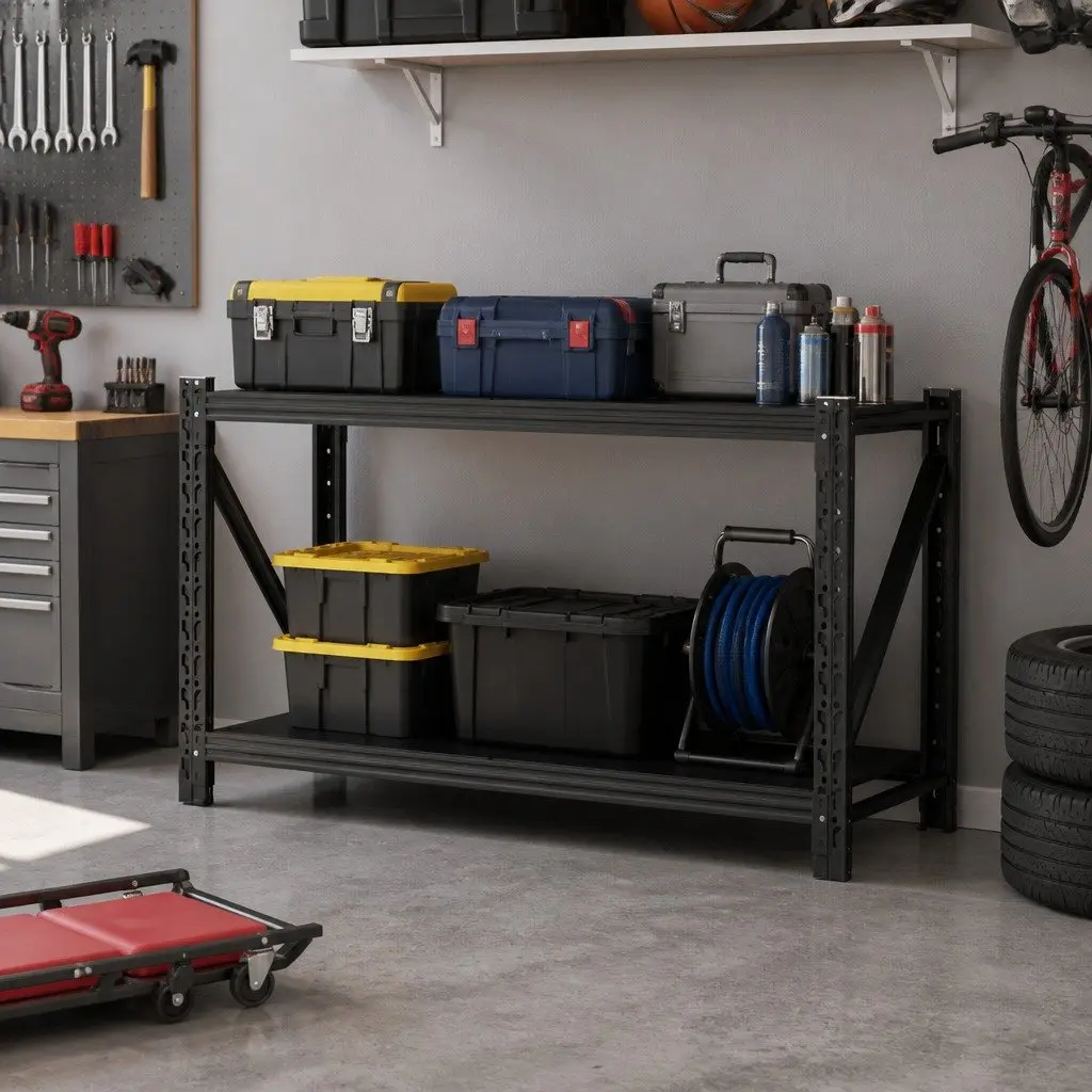 Warehouse Shelving Unit Black 1.5m x 0.9m Steel Storage Rack Adjustable Height