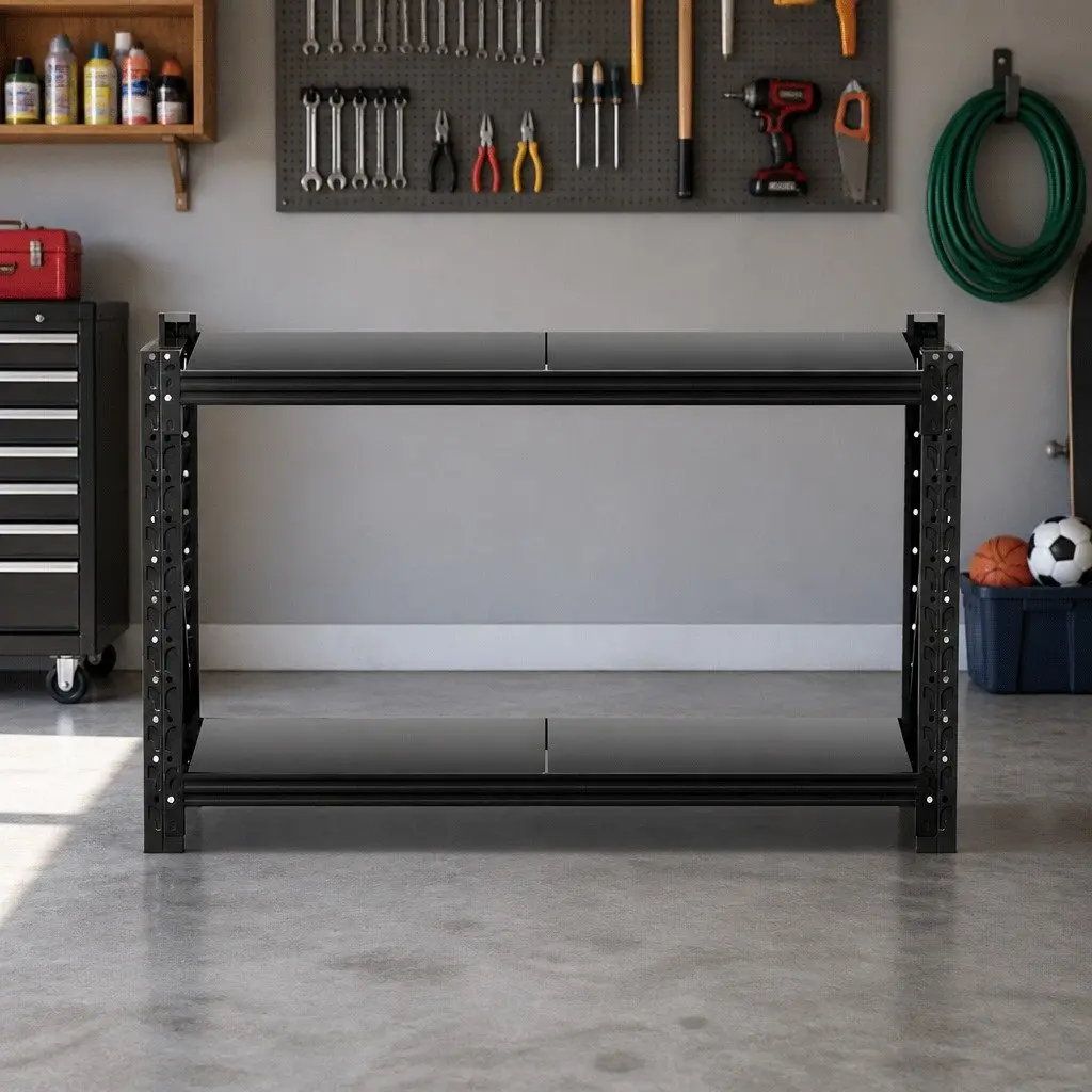 Warehouse Shelving Unit Black 1.5m x 0.9m Steel Storage Rack Adjustable Height