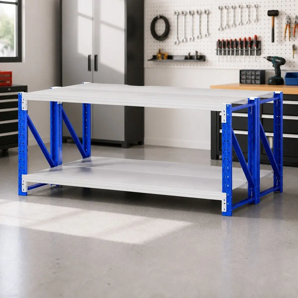 Garage Shelving Unit Blue and White 2m x 0.9m Heavy Duty Industrial Storage Rack