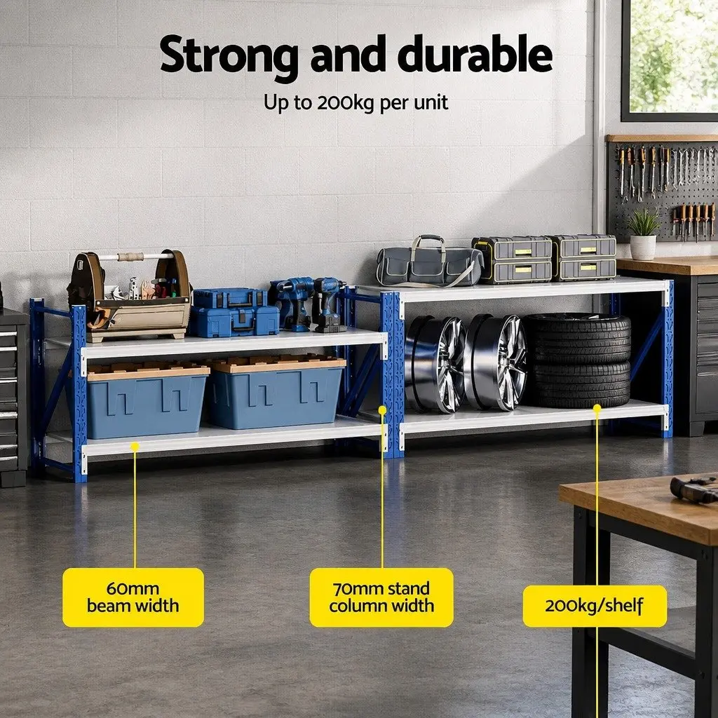 Garage Shelving Unit Blue and White 2m x 0.9m Heavy Duty Industrial Storage Rack