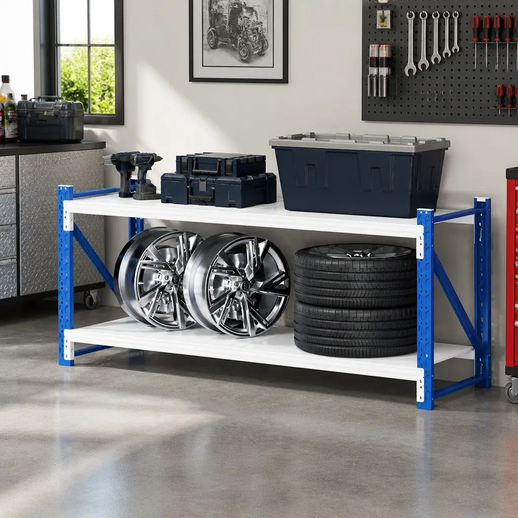 Wall Storage Rack Blue 2M x 0.9M Heavy-duty Industrial Steel Adjustable Shelving Unit