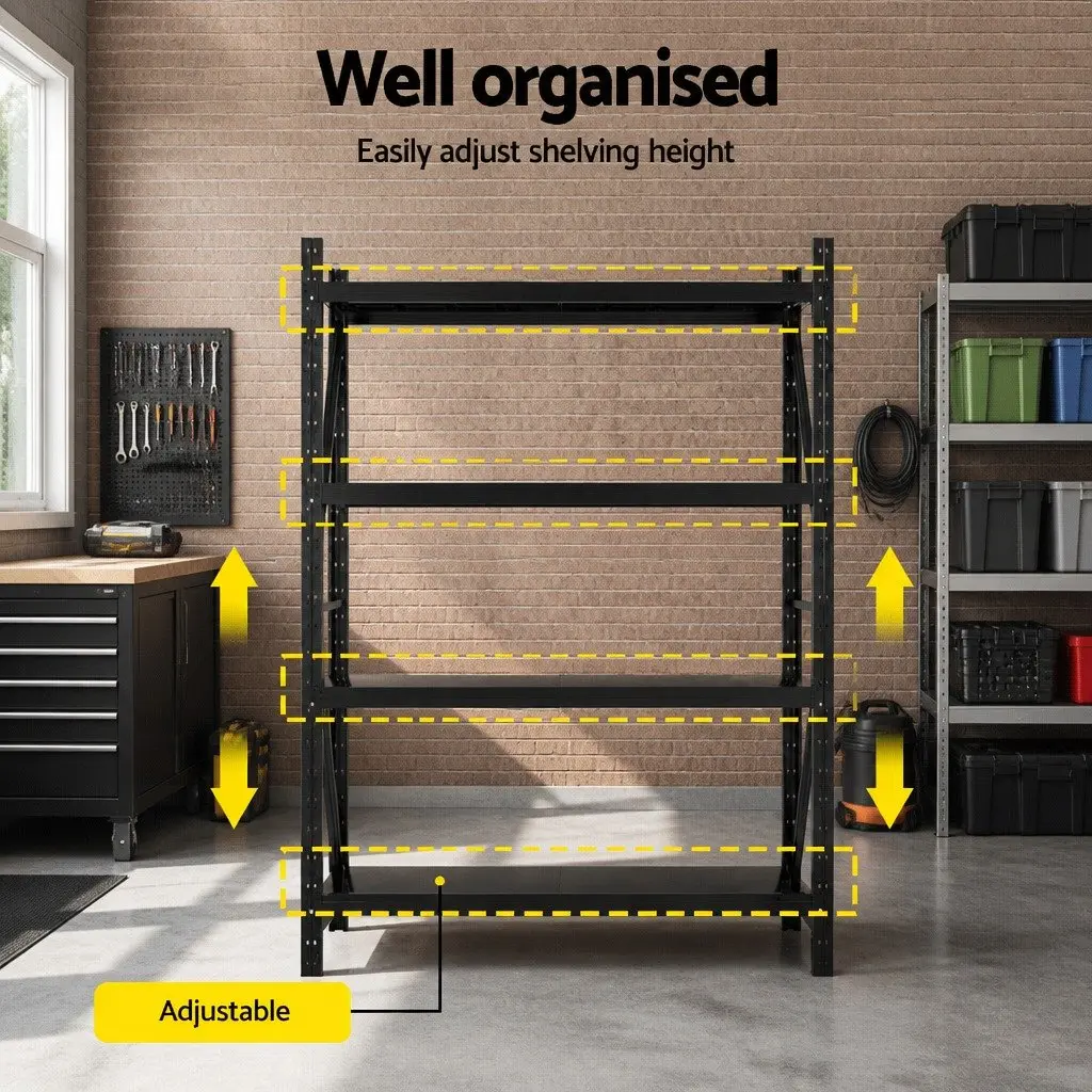 Garage Shelving Unit Black 2M x 1.5M Heavy Duty Steel Multi-Tier Storage Rack