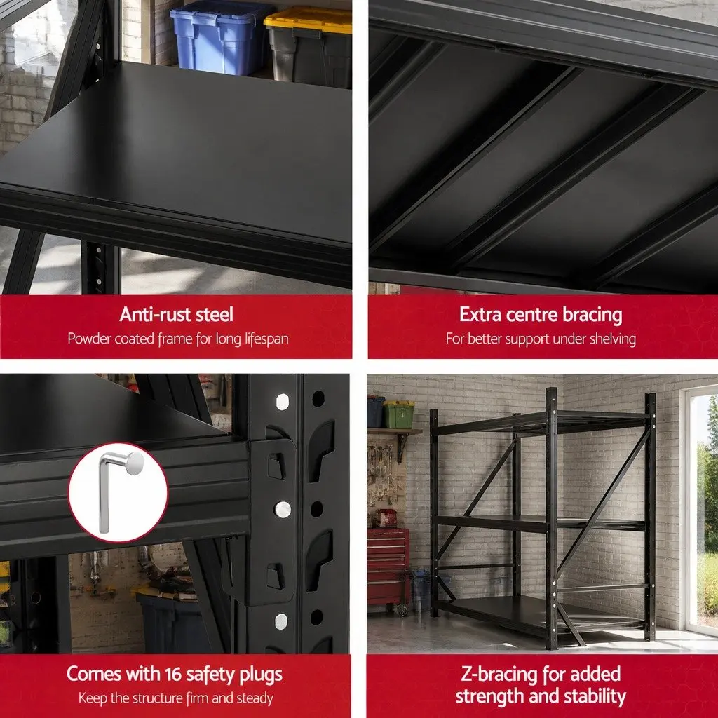 Garage Shelving Unit Black 2M x 1.5M Heavy Duty Steel Multi-Tier Storage Rack
