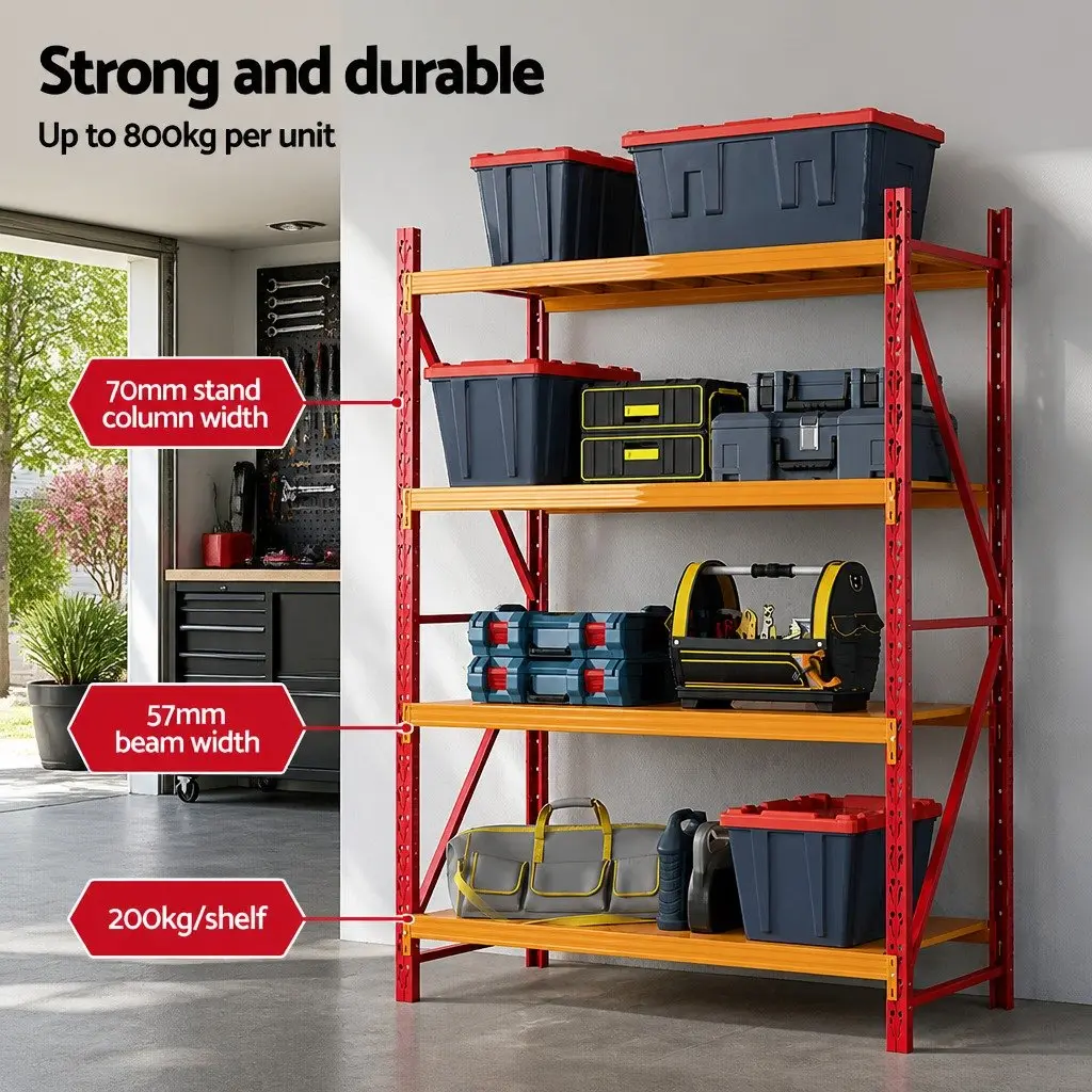 Warehouse Shelving Unit Orange 2m Adjustable Steel Frame Storage Rack