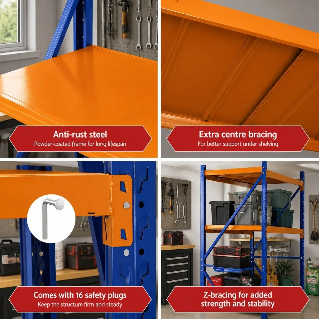 Warehouse Shelving Unit Orange 2m Adjustable Steel Frame Storage Rack