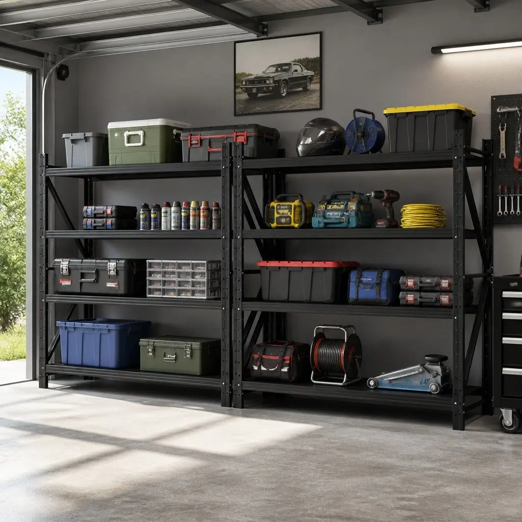 Garage Storage Rack Black 4 Tier Heavy Duty Steel Adjustable Shelf 200kg Capacity