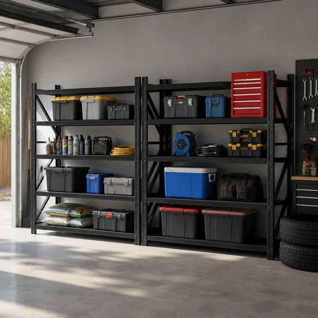 Garage Storage Rack Black 4 Tier Heavy Duty Steel Adjustable Shelf 200kg Capacity