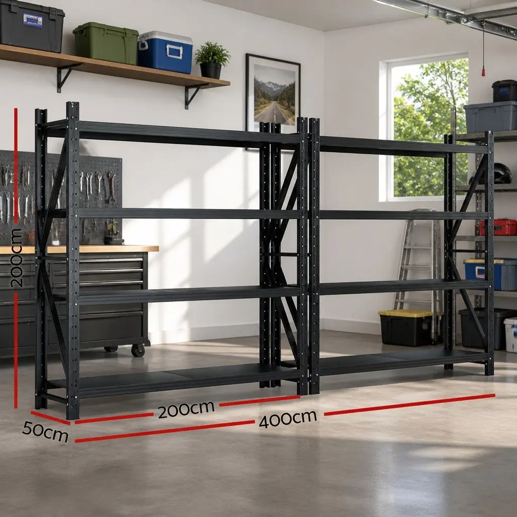 Garage Shelving Unit Black 4M x 2M Adjustable Heavy-Duty Steel Storage Rack
