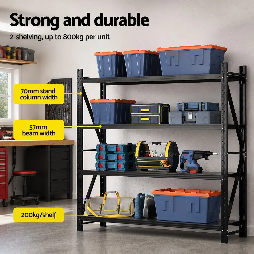 Garage Shelving Unit Black 4M x 2M Adjustable Heavy-Duty Steel Storage Rack