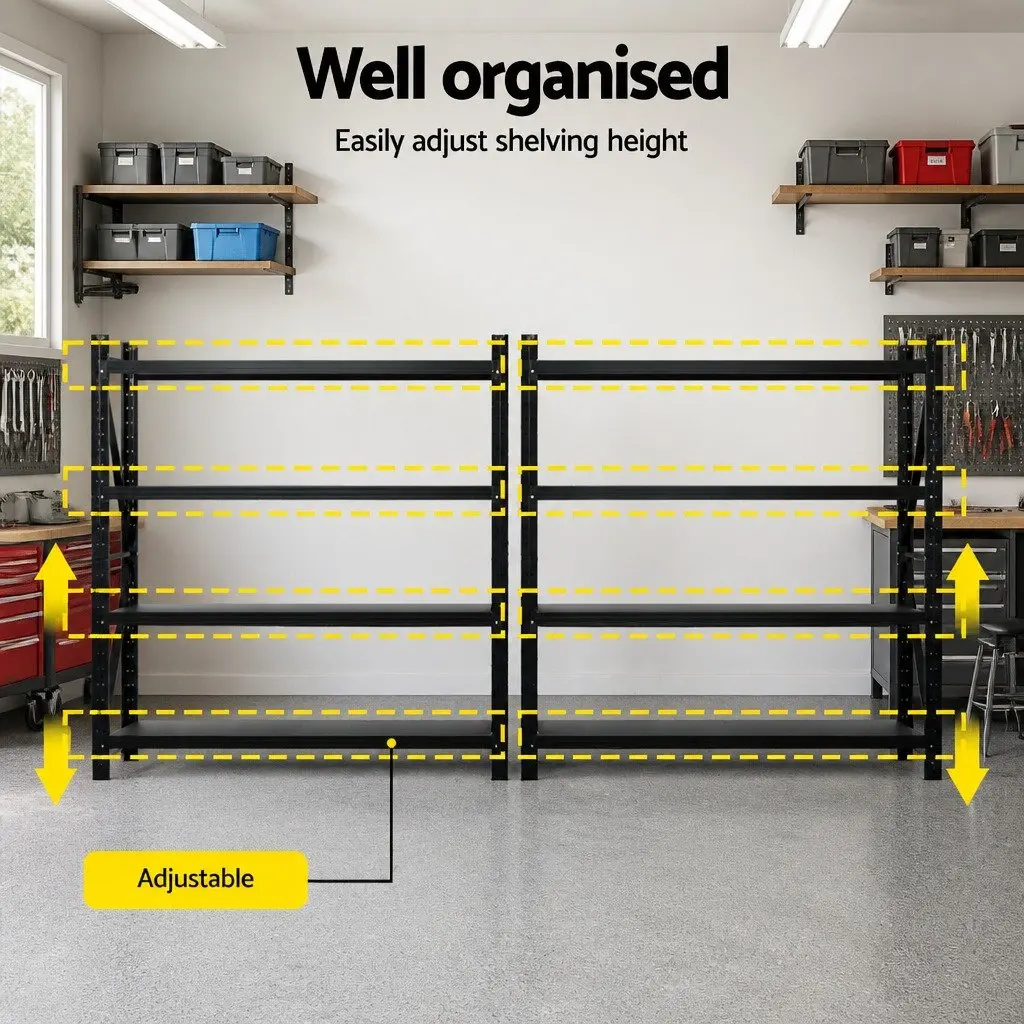 Garage Shelving Unit Black 4M x 2M Adjustable Heavy-Duty Steel Storage Rack