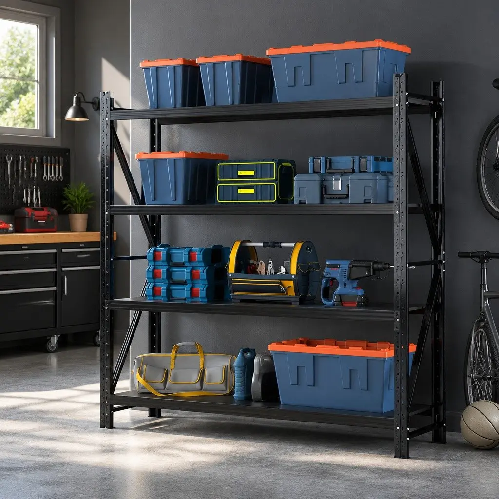 Warehouse Shelving Unit Black 2M x 2M 4 Tier Adjustable Shelves Heavy Duty Storage Rack