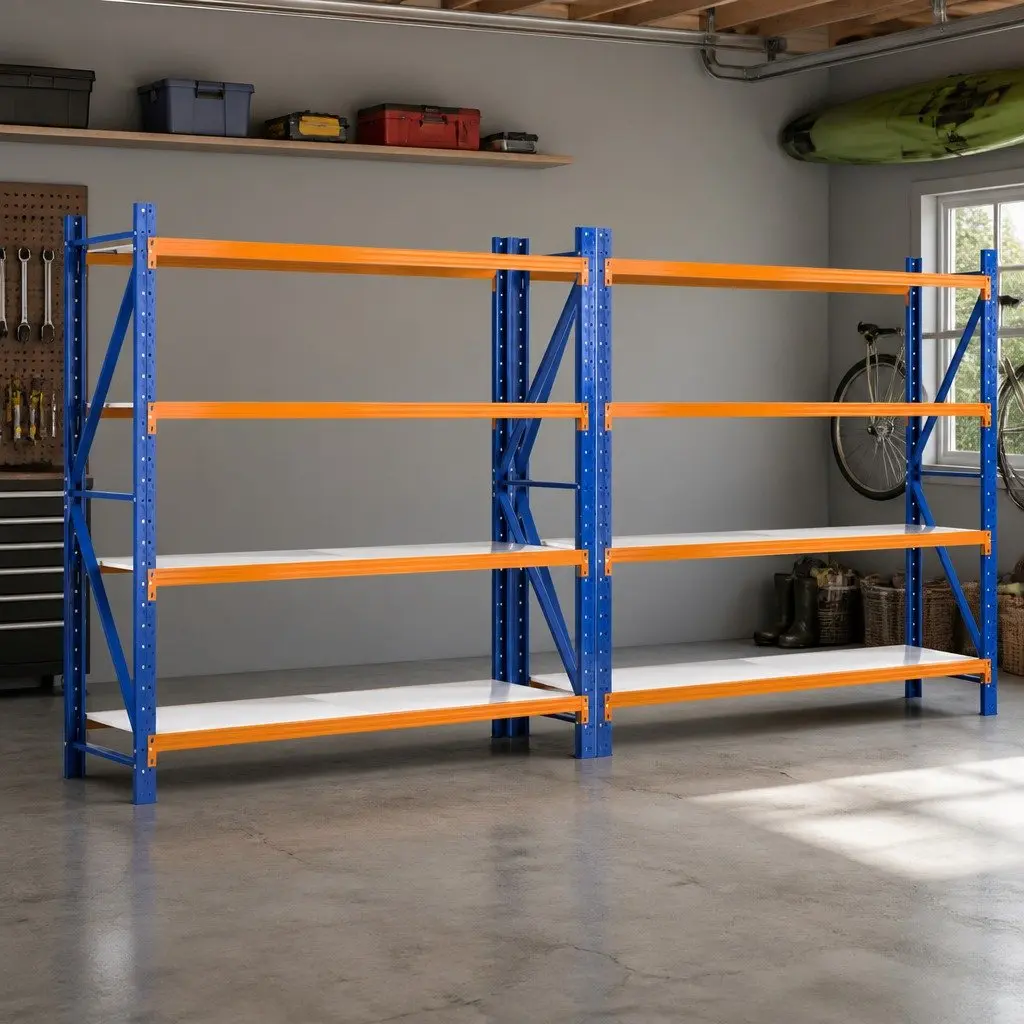 Heavy Duty Garage Shelving Rack Orange Blue 4M x 2M Adjustable Industrial Steel Storage