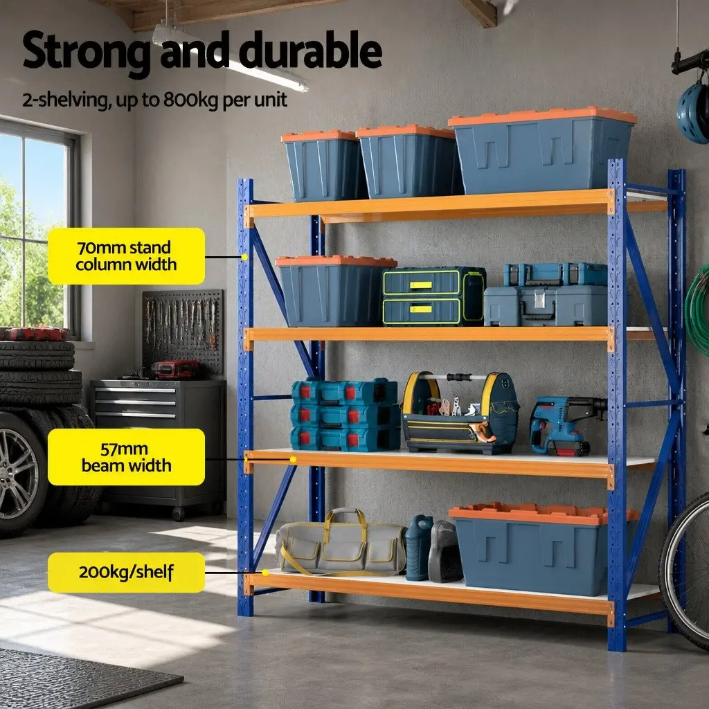 Heavy Duty Garage Shelving Rack Orange Blue 4M x 2M Adjustable Industrial Steel Storage