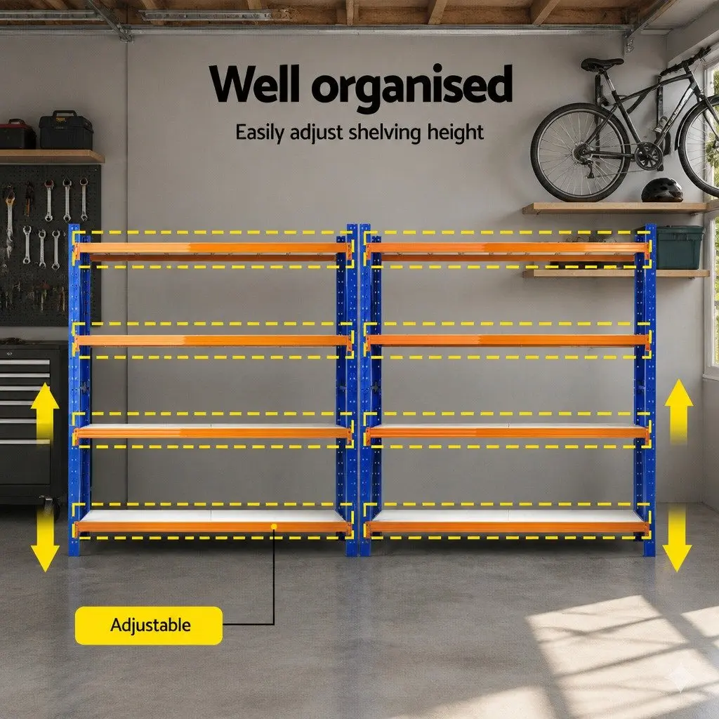Heavy Duty Garage Shelving Rack Orange Blue 4M x 2M Adjustable Industrial Steel Storage