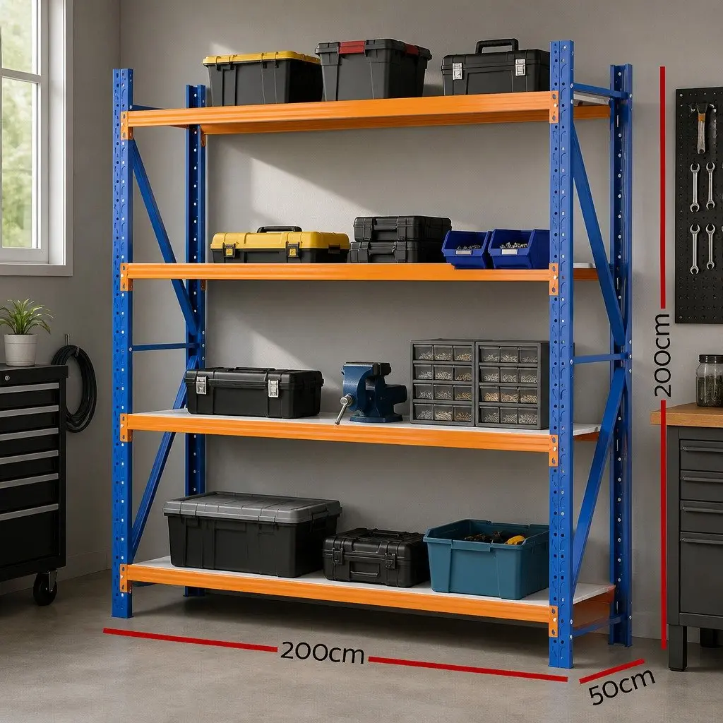 Garage Shelving Unit Blue 2M x 2M Heavy Duty Steel Construction Adjustable Height