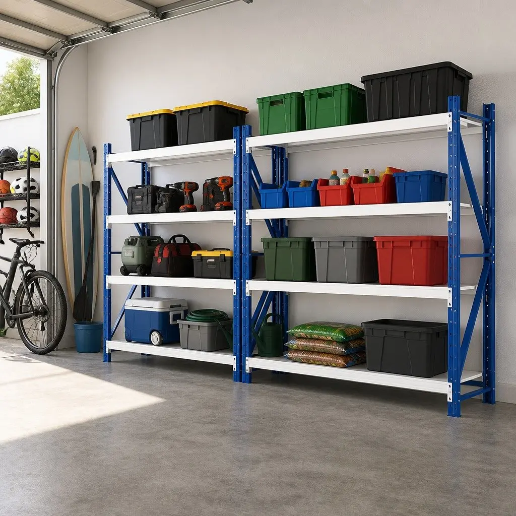 Heavy Duty Storage Rack Blue Grey 4M Industrial Garage Shelving Unit Adjustable Shelf Height