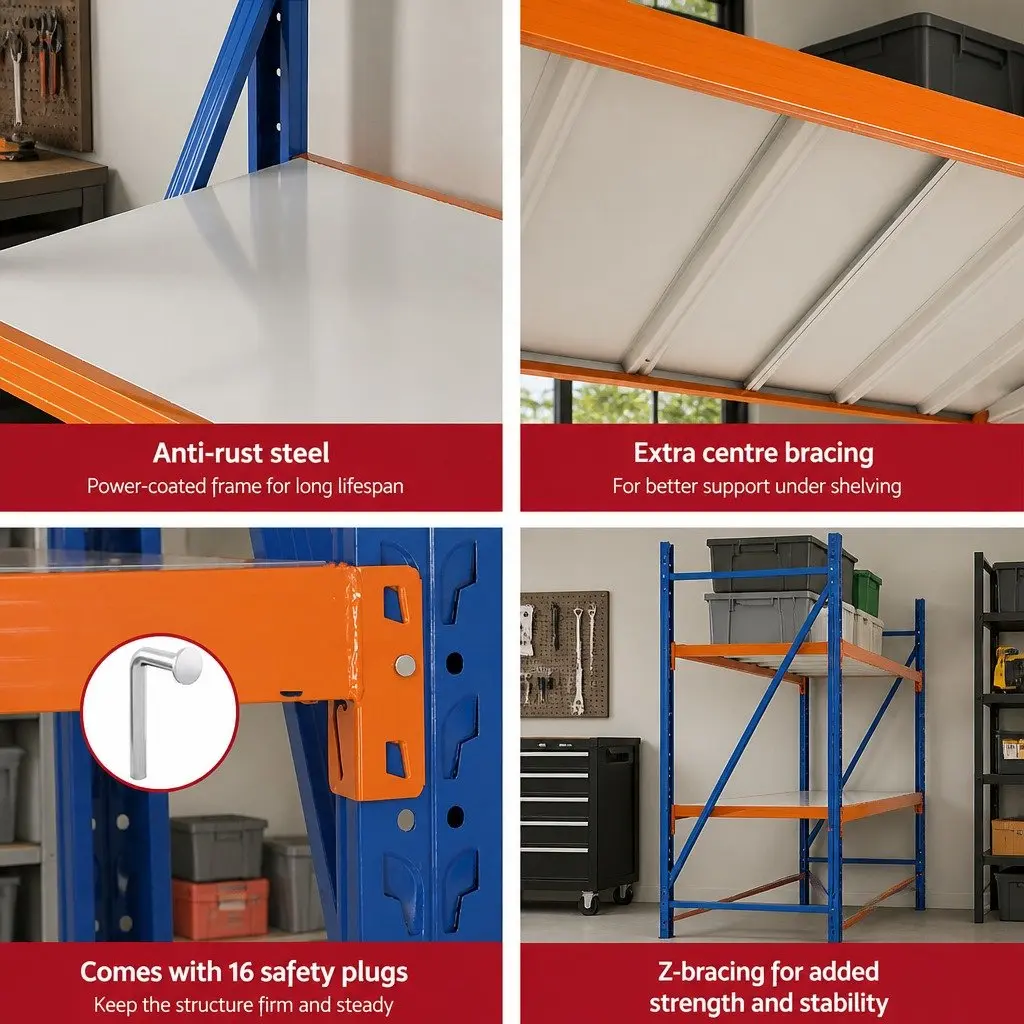 Garage Shelving Unit Blue 2Mx2M Heavy Duty Steel Construction Adjustable Height Storage Rack