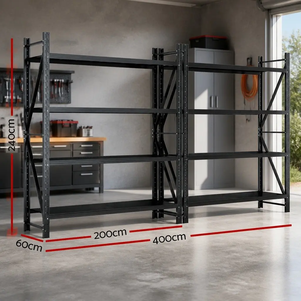 Garage Shelving Unit Black 4M x 2.4M Heavy Duty Storage Racks