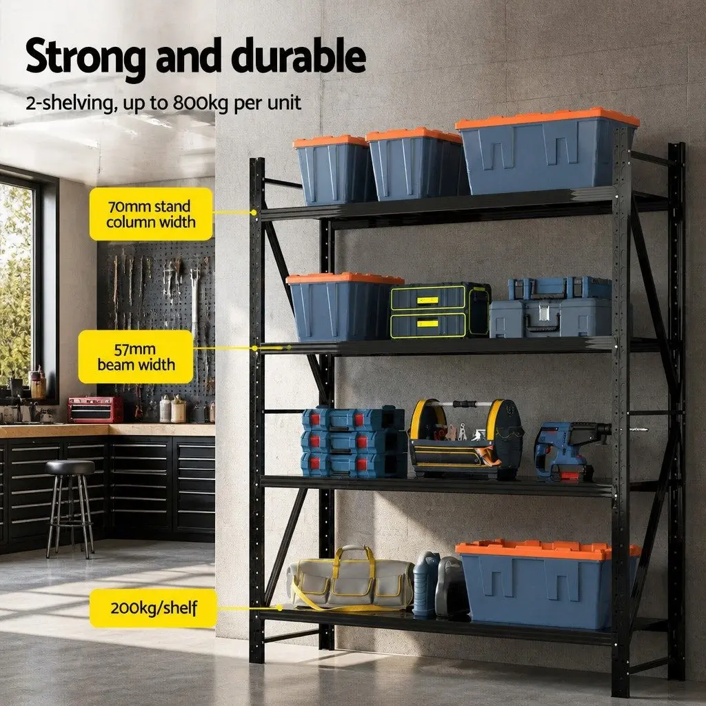 Garage Shelving Unit Black 4M x 2.4M Heavy Duty Storage Racks