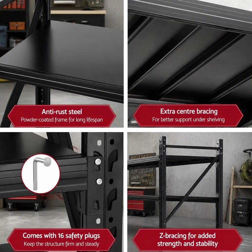 Garage Shelving Unit Black 4M x 2.4M Heavy Duty Storage Racks