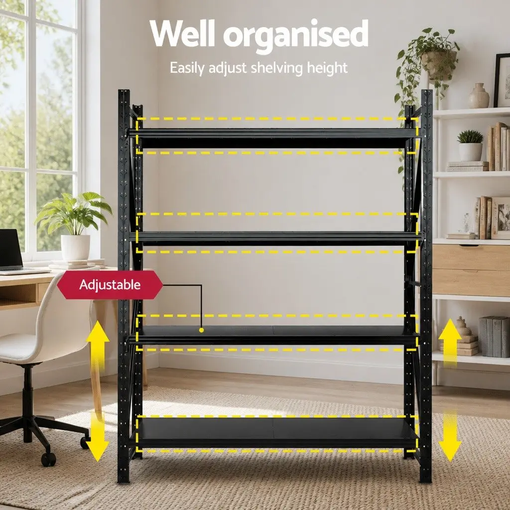 Heavy Duty Steel Shelving Unit Black 4 Tier Adjustable Height Industrial Strength Storage Rack