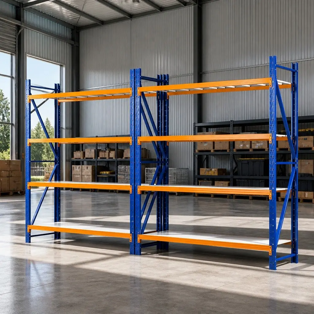 Warehouse Storage Rack Orange Blue 4M x 2.4M Adjustable Heavy Duty Steel Shelving Unit
