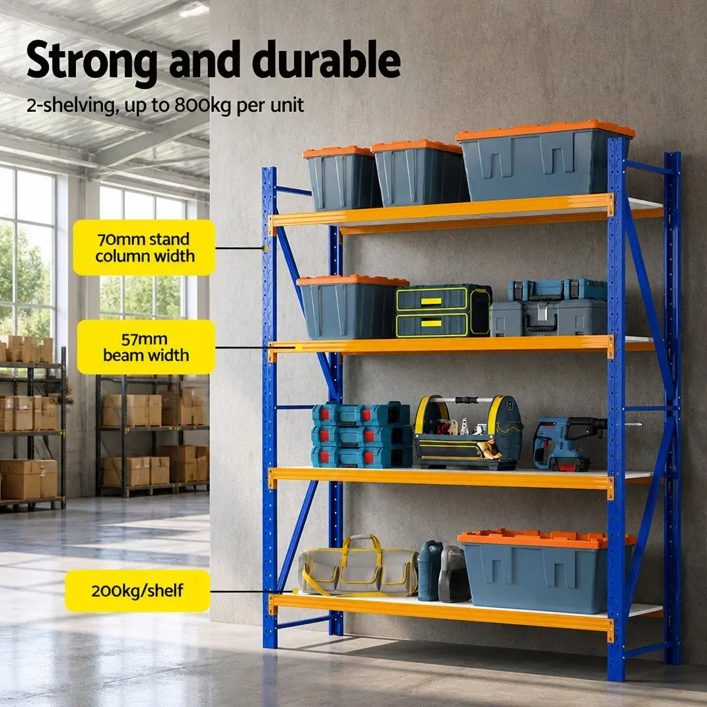 Warehouse Storage Rack Orange Blue 4M x 2.4M Adjustable Heavy Duty Steel Shelving Unit