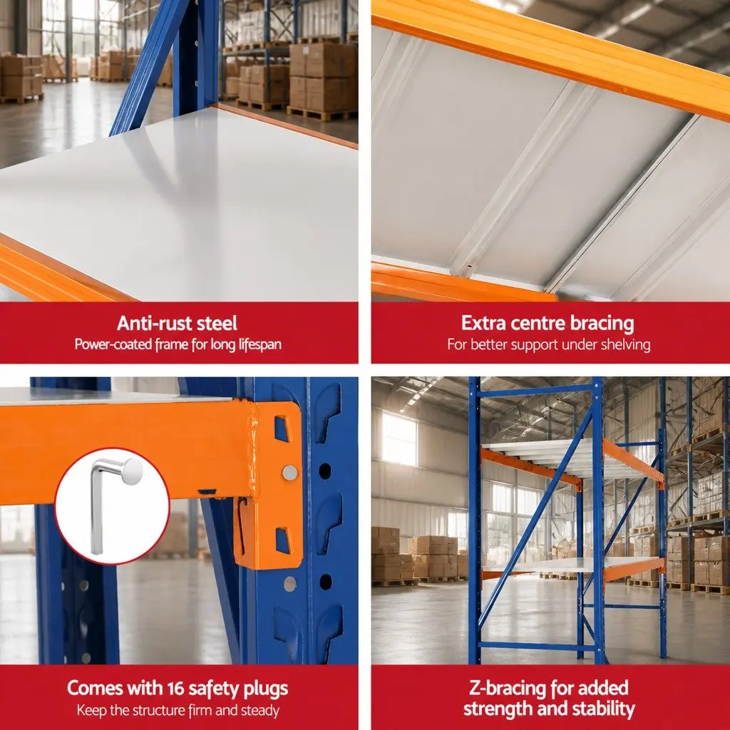 Warehouse Storage Rack Orange Blue 4M x 2.4M Adjustable Heavy Duty Steel Shelving Unit