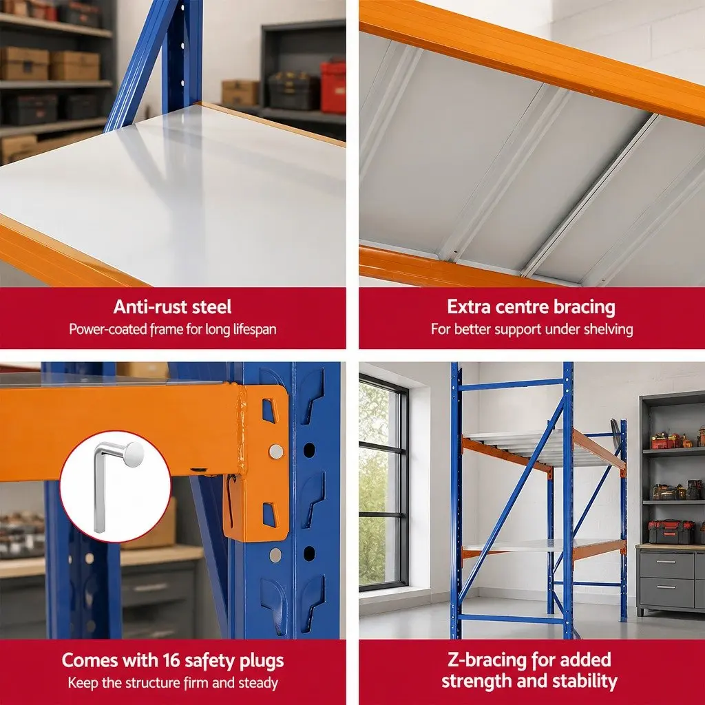 Garage Shelving Unit Blue 2.4M x 2M Heavy Duty Adjustable Steel Storage Rack
