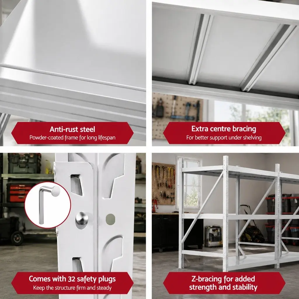 Garage Shelving Unit White 3m x 2m Heavy-Duty Steel Storage Rack Adjustable Shelves
