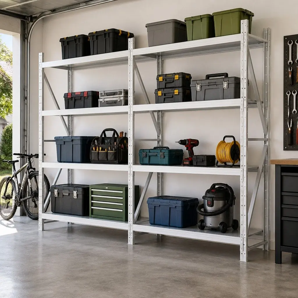 Garage Shelving Unit White 3m x 2m Heavy-Duty Steel Storage Rack Adjustable Shelves