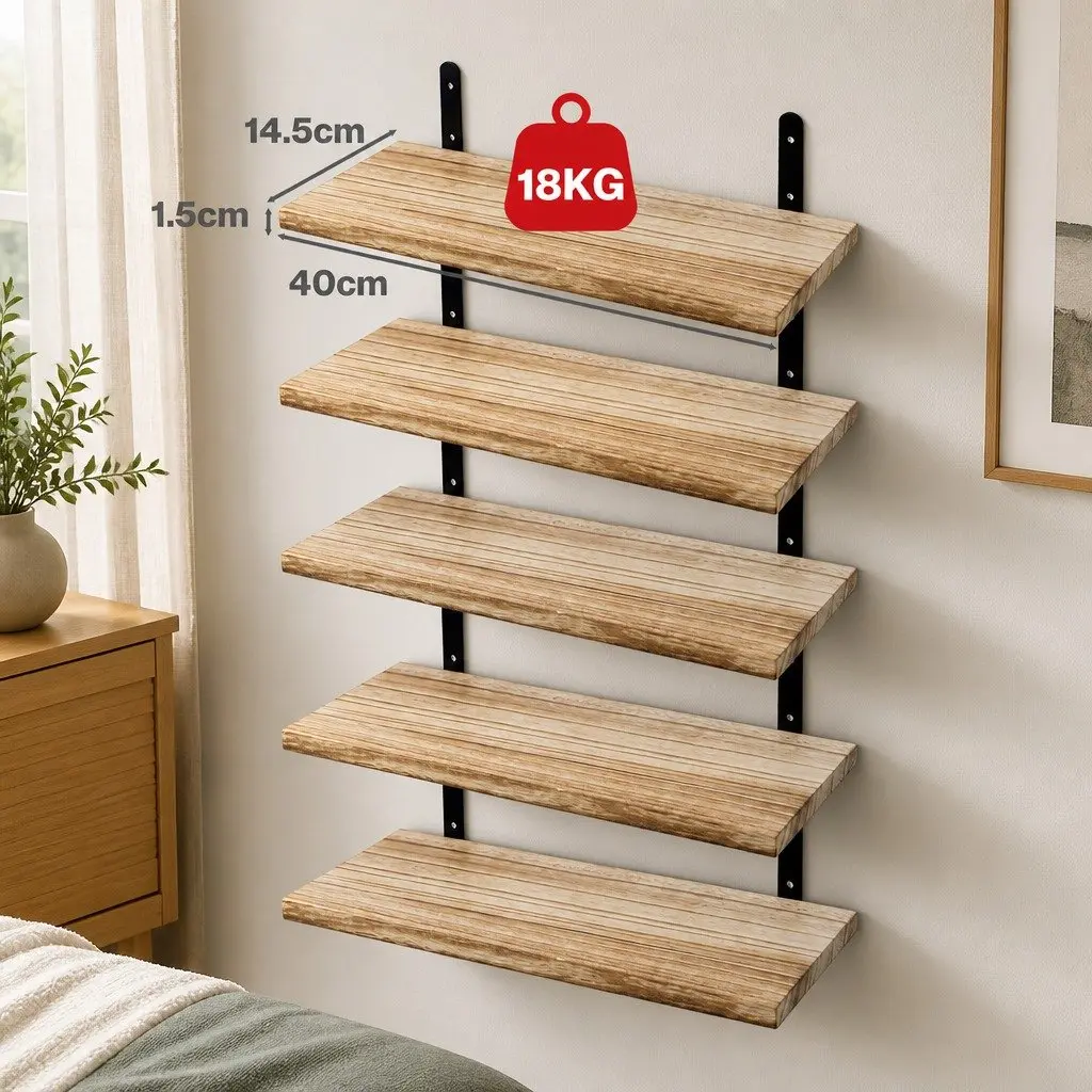 Floating Wall Shelves Brown 5 Piece Wood Wall Mounted Storage Display Rack